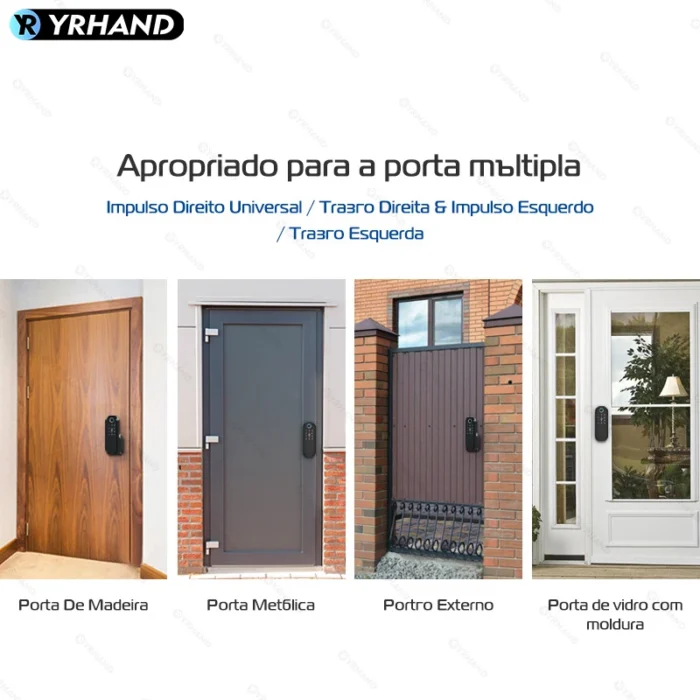 YRHAND Do Brasil R5 Tuya Smart lock fechadura eletronico digital Waterproof Wifi Fingerprint Lock Electronic Door Lock For Home - Imagem 4