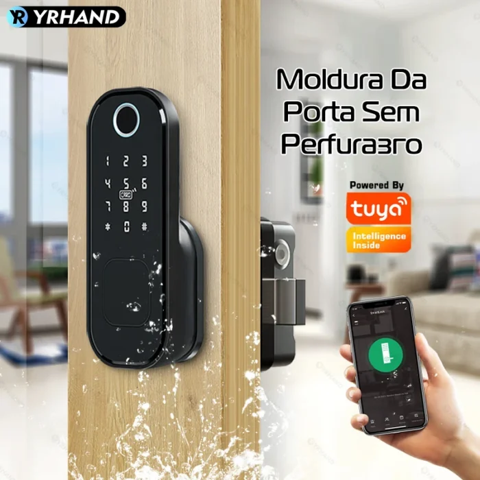 YRHAND Do Brasil R5 Tuya Smart lock fechadura eletronico digital Waterproof Wifi Fingerprint Lock Electronic Door Lock For Home - Imagem 2