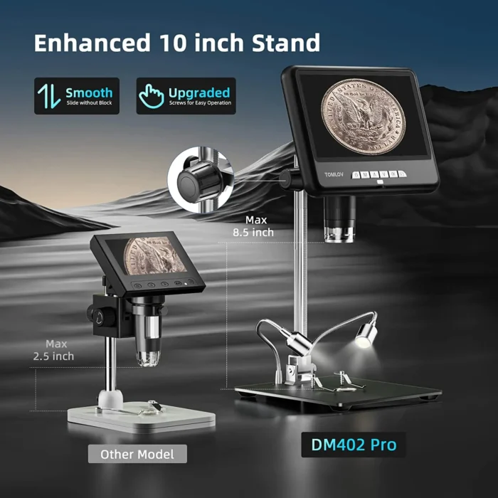 TOMLOV Microscope Digital 1200X 10.1" IPS 2K HDMI Microscopio Camera 32GB DM402 Pro For Phone Repairing/Coin/Eletronicos Tool - Imagem 6